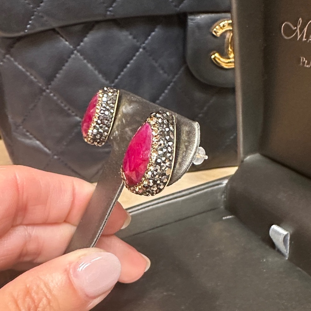 Indian Ruby Pear Studs - image 2